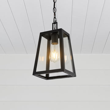 Glendale 6.75" Farmhouse Industrial Iron/Glass Outdoor LED Pendant - JONATHAN Y